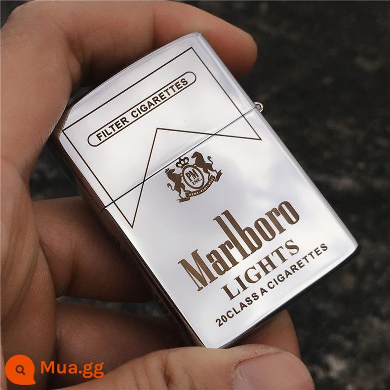 Bật lửa dầu hỏa retro đồng nguyên chất cá tính khắc laser bật lửa Marlboro chữ quà tặng - Đá Bạc Một Mặt Marlboro Độc Lập