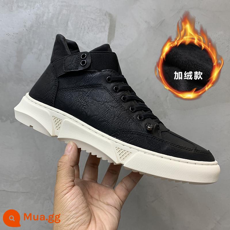 Giày Nam Mùa Thu 2022 Giày Da Mới Hợp Thời Trang Giày Sneakers Nam Giày Ống Cao Giày Lưới Màu Đỏ Phong Cách Thời Trang Nam - lông cừu mùa đông màu đen