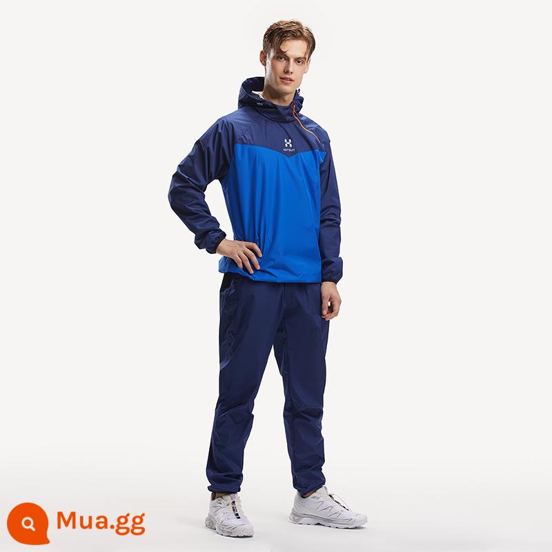 Hotsuit Houxiu mồ hôi phù hợp với tập thể dục chạy mùa thu và mùa đông bùng nổ mồ hôi nữ đào tạo kích thước lớn nhảy dây phù hợp với thể thao nam - Mẫu nam-Xanh hải quân