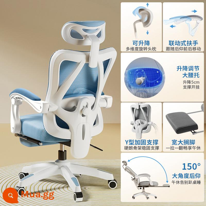 Ghế Ergonomic Ghế Máy Tính Văn Phòng Tại Nhà Ghế Thoải Mái Ít Vận Động Sinh Viên Thể Thao Điện Tử Ghế Phòng Ngủ Ghế Ngả Ghế - Model thoải mái [khung trắng lưới xanh] hỗ trợ thắt lưng có thể điều chỉnh/ngả/có chỗ để chân