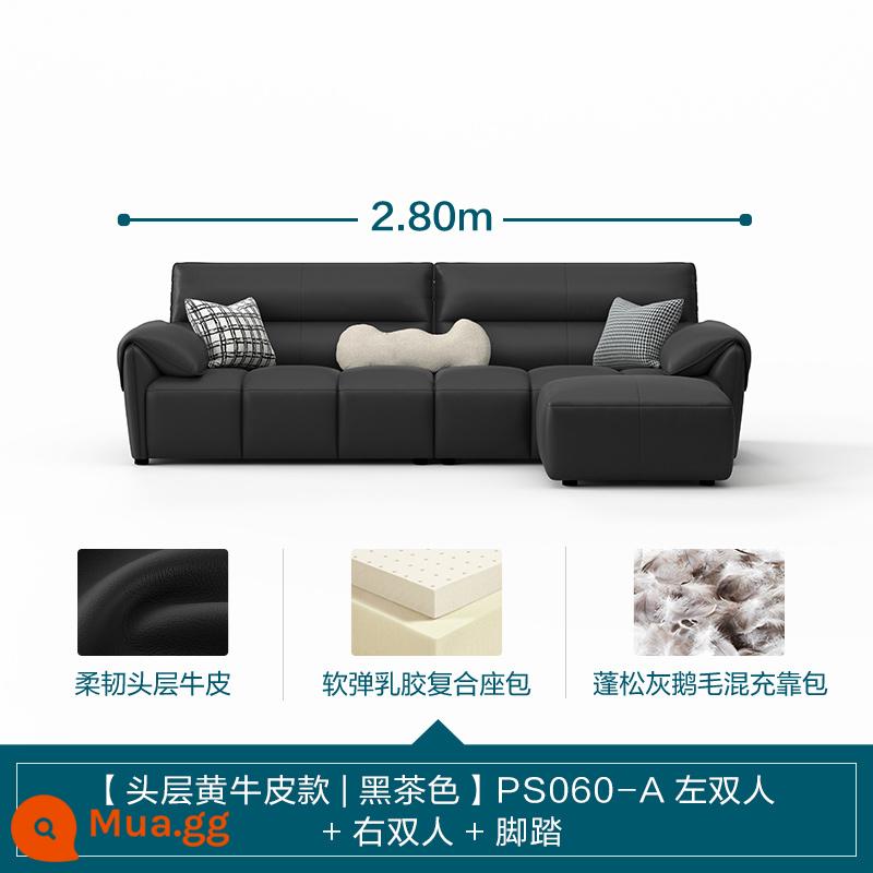 Lin Nhà Phòng Khách Ý Tối Giản Ánh Sáng Sang Trọng Sofa Da Phím Đàn Piano Top Sofa Da Bò Lớn Màu Đen Sofa Bò - [Lớp trên da bò màu vàng | nâu đen] 2,8m (đôi trái + đôi phải + gác chân)