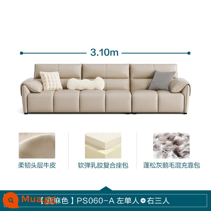 Lin Nhà Phòng Khách Ý Tối Giản Ánh Sáng Sang Trọng Sofa Da Phím Đàn Piano Top Sofa Da Bò Lớn Màu Đen Sofa Bò - [Lớp trên cùng da bò màu vàng | màu vải lanh] PS060-Bên trái một người + bên phải ba người