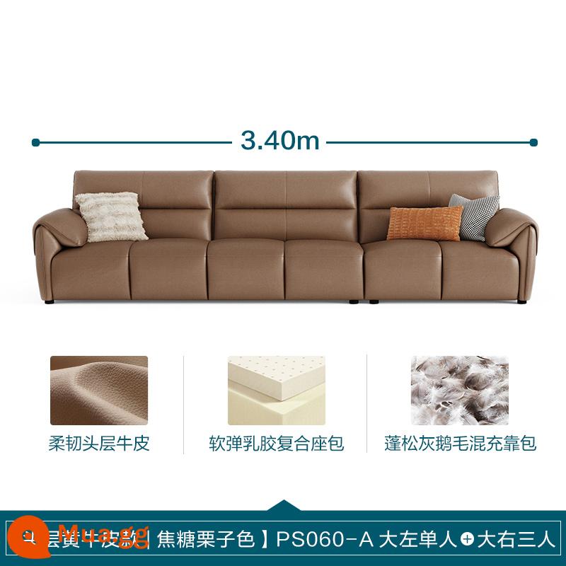 Lin Nhà Phòng Khách Ý Tối Giản Ánh Sáng Sang Trọng Sofa Da Phím Đàn Piano Top Sofa Da Bò Lớn Màu Đen Sofa Bò - [Lớp trên cùng da bò màu vàng | màu hạt dẻ caramel] 3,4m (người lớn bên trái + người lớn bên phải ba người)