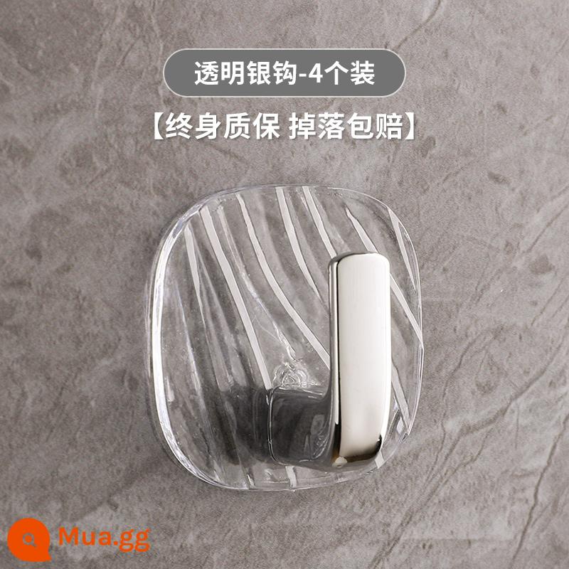 Móc hàng acrylic dành cho ký túc xá bám chắc vào tường Hàng móc nhà bếp phòng tắm phòng bột Móc dính mà không cần đục lỗ - Móc đơn vuông kiểu móc bạc trong suốt 4 gói