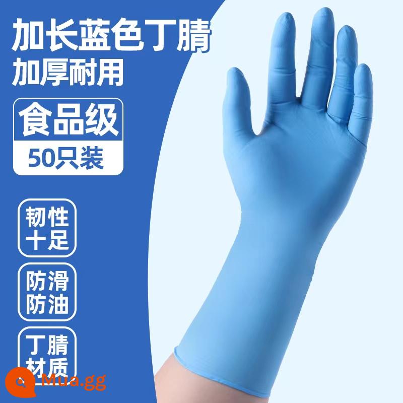 Dùng Một Lần Găng Tay Cao Su Dày Nitrile Bếp Rửa Chén Chống Nước Phần Mỏng Cao Su Da Nữ Đinh Thanh Hình Xăm Chịu Mài Mòn - Nitrile xanh mở rộng [loại dày và bền] 50 miếng