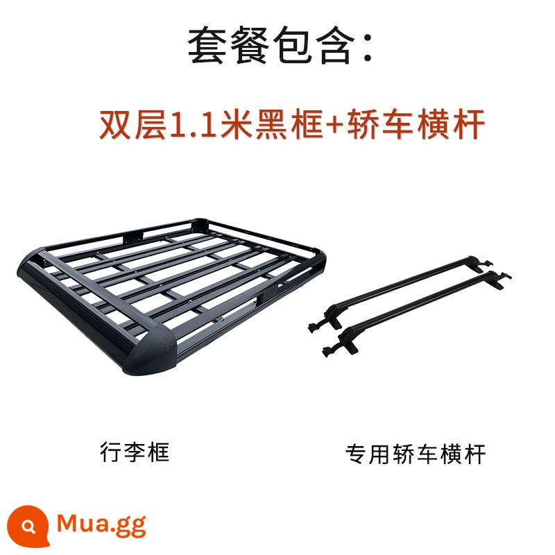 Khung nóc đặc biệt cho ô tô, kệ để hành lý ô tô, giá nóc hợp kim nhôm dày, thiết bị cắm trại ô tô tự lái - Khung đen 2 lớp 1.1m + xà ngang ô tô đặc biệt