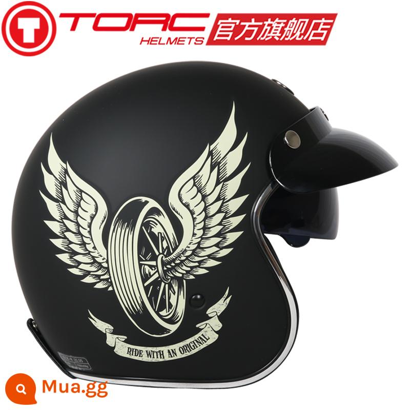 TORC đầu máy xe lửa Retro Mũ bảo hiểm nửa nam nữ mùa đông Mũ bảo hiểm Harley xe điện Mũ bảo hiểm 3C được chứng nhận cưỡi đầu màu xám - con ngựa đen câm