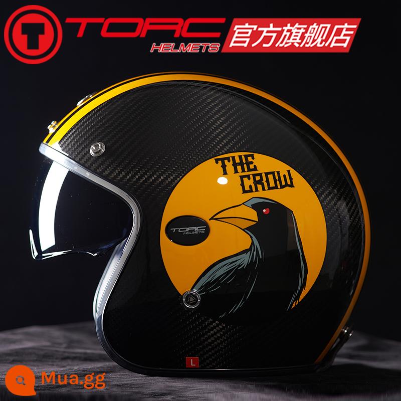 TORC sợi carbon Retro Mũ bảo hiểm nam nữ mùa hè đầu máy Harley nửa mũ bảo hiểm cỡ lớn xe máy 4 mùa - sợi carbon chim lớn