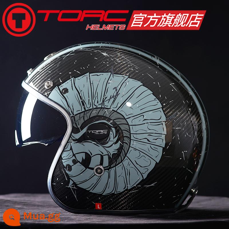 TORC sợi carbon Retro Mũ bảo hiểm nam nữ mùa hè đầu máy Harley nửa mũ bảo hiểm cỡ lớn xe máy 4 mùa - Sợi carbon Ma Kết