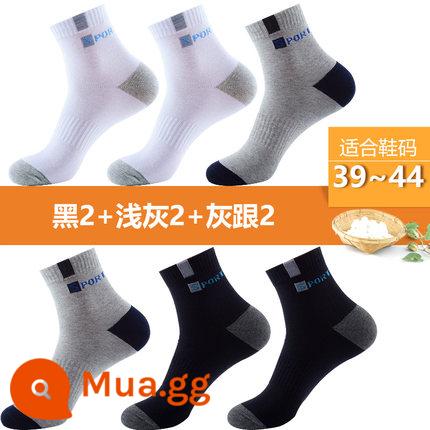 Tất Langsha nam cotton nguyên chất đến giữa bắp chân thể thao nam dày dặn mùa thu đông cotton thấm hút mồ hôi và khử mùi mùa hè mỏng - B-Đen nhạt 2 Xám nhạt 2 Xám trắng 2