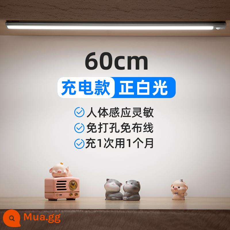 Đèn LED cảm ứng quét tay người thông minh tổng thể đèn tủ có pin sạc loại tủ sách ký túc xá ?Miễn phí lắp đặt gầm xe - Ánh sáng trắng dương 60 cm [kiểu sạc + cảm ứng]