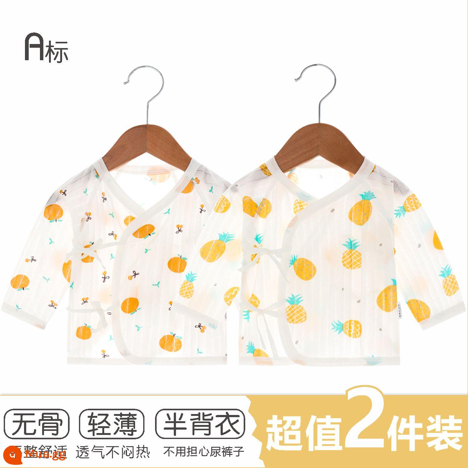 Quần áo sơ sinh, áo, quần áo tu sĩ, quần áo mùa thu cho trẻ sơ sinh bằng vải cotton nguyên chất, đồ lót trẻ em xuân thu, quần áo hở lưng không xương - Dứa + Cam Mỏng Không Xương Nửa Lưng