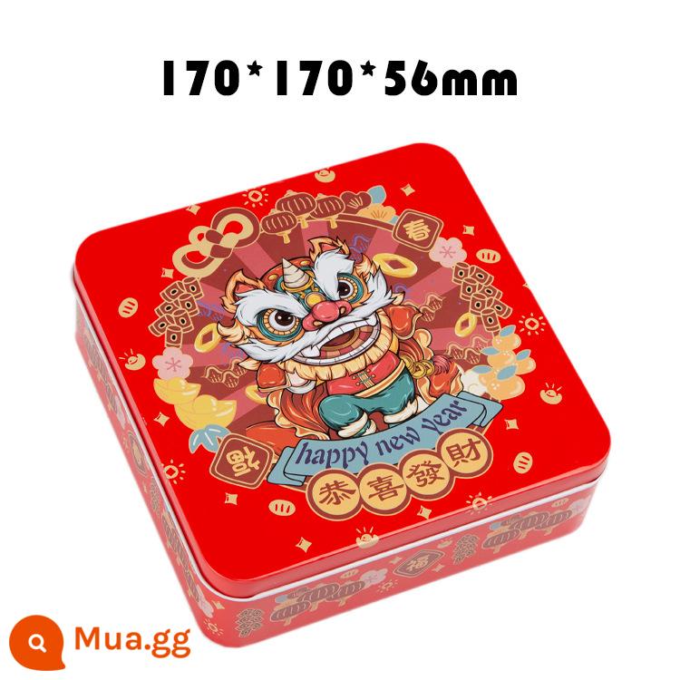 2022 Tiger New Year Cookie Jar Hộp bánh quy Ca cao Chip Nougat Handmade Hộp thiếc Hộp đóng gói - Múa lân đỏ vuông 170*170*56