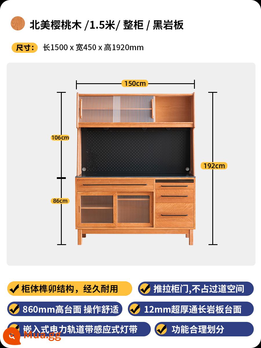 Bắc Âu Gỗ Anh Đào Tủ Tủ Gỗ Chắc Chắn Tủ Cao Tường Phòng Khách Tủ Bảo Quản Đá phiến Nhật Bản Tủ Trà Nhà Tủ Rượu - Toàn bộ tủ - 1,5 mét [gỗ anh đào] - đá đen