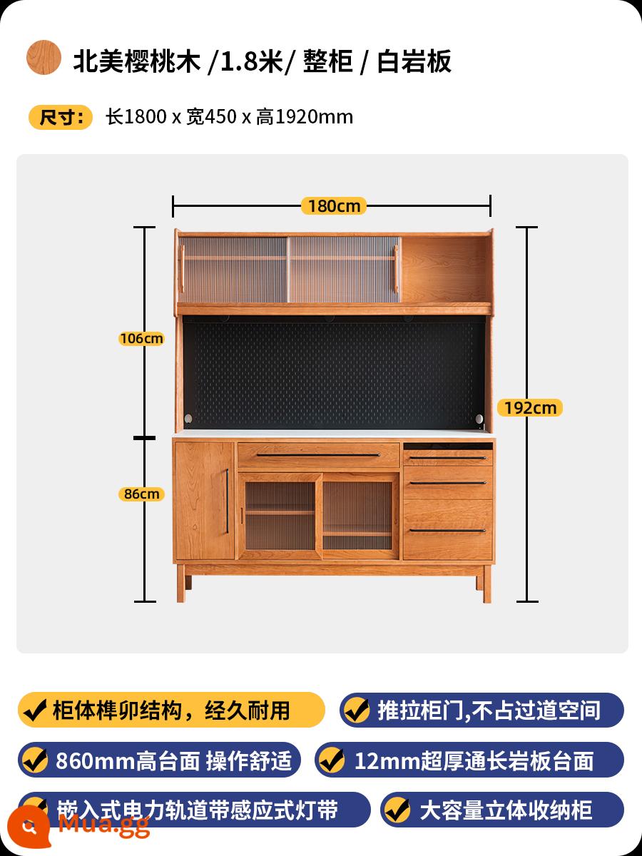 Bắc Âu Gỗ Anh Đào Tủ Tủ Gỗ Chắc Chắn Tủ Cao Tường Phòng Khách Tủ Bảo Quản Đá phiến Nhật Bản Tủ Trà Nhà Tủ Rượu - Toàn bộ tủ-1,8 mét [gỗ anh đào]-đá phiến trắng