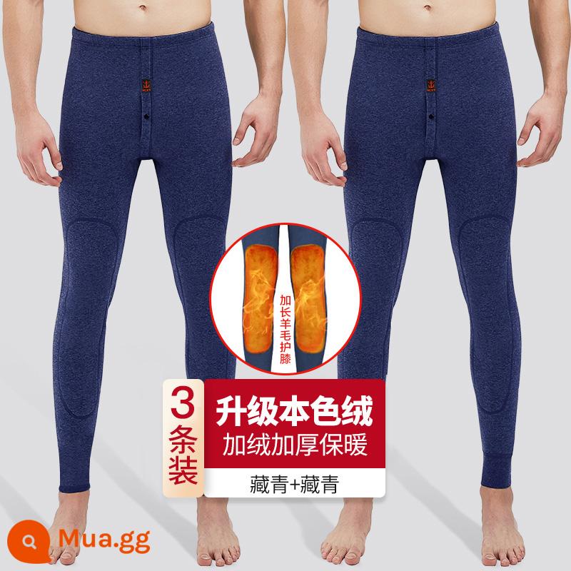 Nanjiren Quần cotton ấm áp cho nam Quần lót nam dày và lông cừu De Winter Mặc bên trong Quần vệ sinh Quần vệ sinh có chứa quần lông cừu len - Xanh hải quân + xanh hải quân + xám đậm [ba gói nhung tự nhiên]