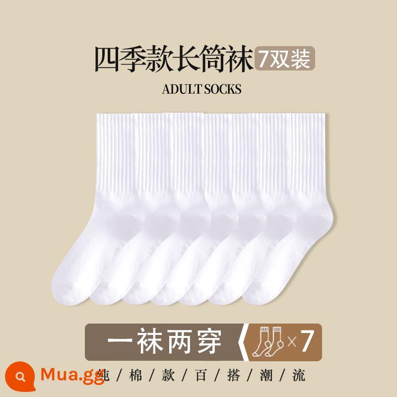 Vớ ống giữa của phụ nữ vớ mùa thu và mùa đông cotton nguyên chất dày cộng với vớ bong bóng nhung ống dài phụ nữ vớ cotton ấm vớ mùa đông - DW3050[7 đôi] 7 màu trắng