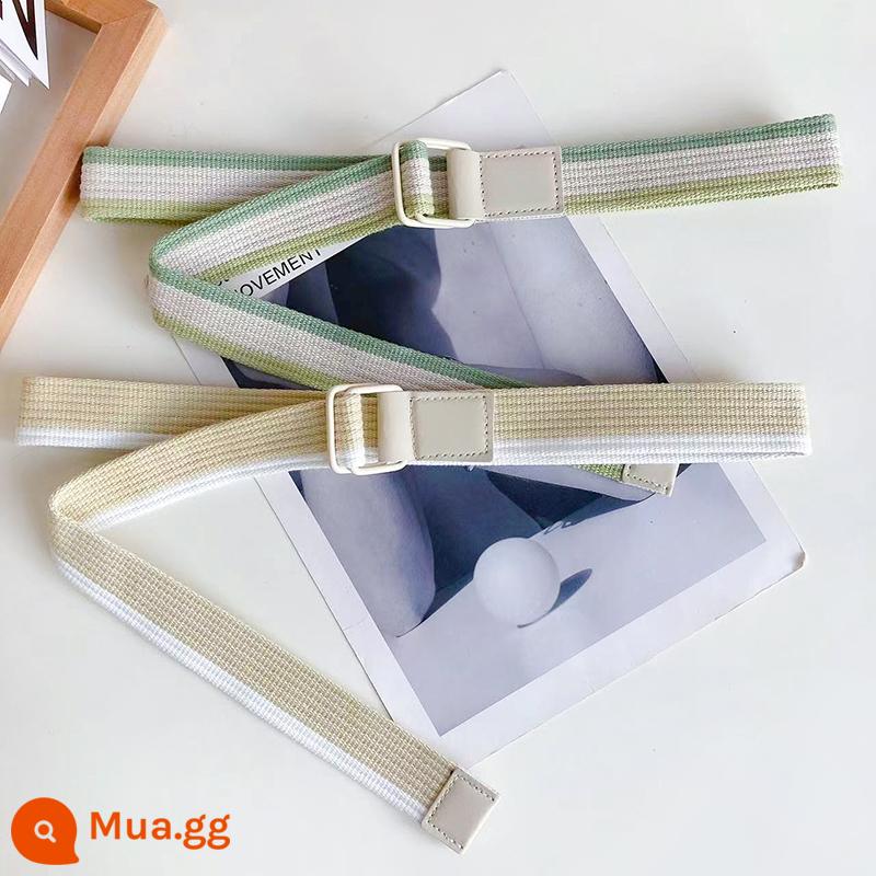 Thắt lưng vải canvas nữ thời trang phong cách Hàn Quốc Ins phong cách trang trí quần jeans mùa hè thường ngày không đục lỗ sinh viên thắt lưng đa năng - Xanh nhạt/ mơ/ xanh đậm + mơ lớn/ trắng đôi