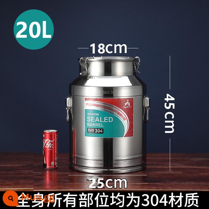 Thép không gỉ 304 kín thùng trà hộ gia đình có thể vận chuyển thùng dày ăn được dầu đậu phộng thùng sữa thùng rượu thùng dầu - Thép 304 20L 30kg dầu Φ25 * chiều cao 45cm