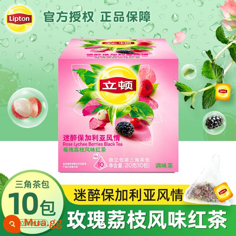 Lipton trà xanh chanh bạc hà Maroc 10 gói độc lập túi tam giác bong bóng xoài đào trái cây trà văn phòng - [Bungari mê hoặc] Trà đen dâu, hoa hồng và vải thiều 1 hộp