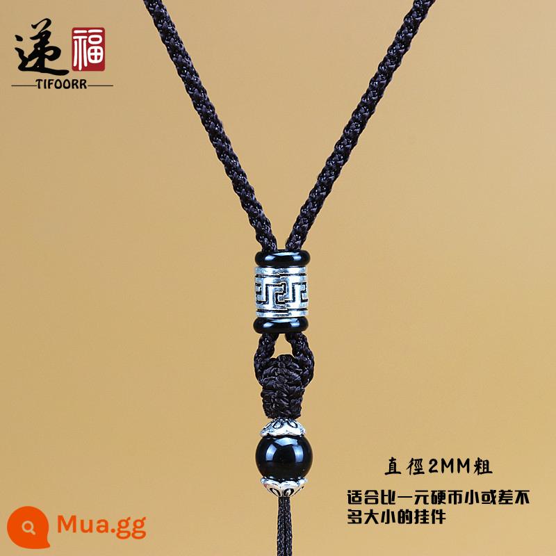 Handmade sterling silver mặt dây chuyền dây buộc Pixiu mặt dây chuyền vòng cổ dây khóa an toàn Quán Thế Âm Hetian ngọc dây màu sắc đá quý ngọc dây - Màu thô 2MM