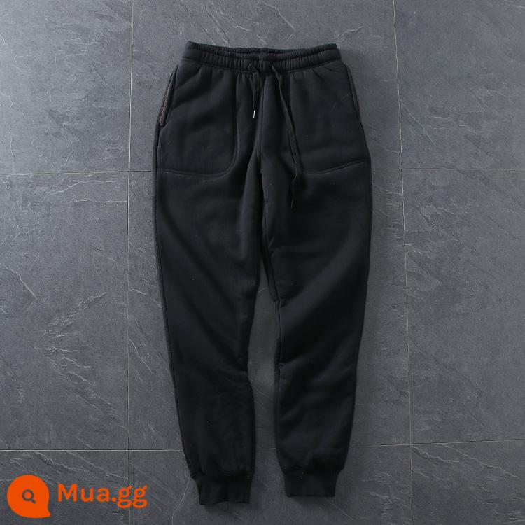 Quần bó sát cotton thu đông nam eo co giãn và quần legging cộng với nhung dày cừu nhung cỡ lớn thể thao giản dị quần cotton dày hợp thời trang - đen