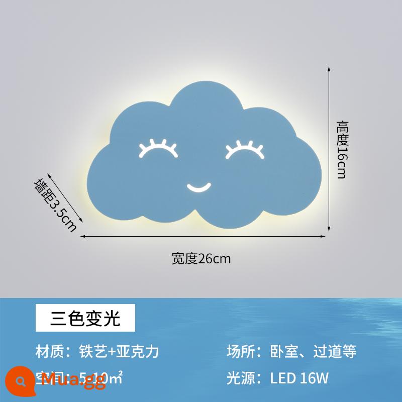 Đèn tường phòng ngủ 2022 Internet người nổi tiếng bùng nổ phong cách đơn giản hiện đại cao cấp sáng tạo đám mây cảm ứng đèn đầu giường phòng ngủ chính - [Yunxiao] Ánh sáng ba màu xanh-26CM [ngoại hình thần tiên]