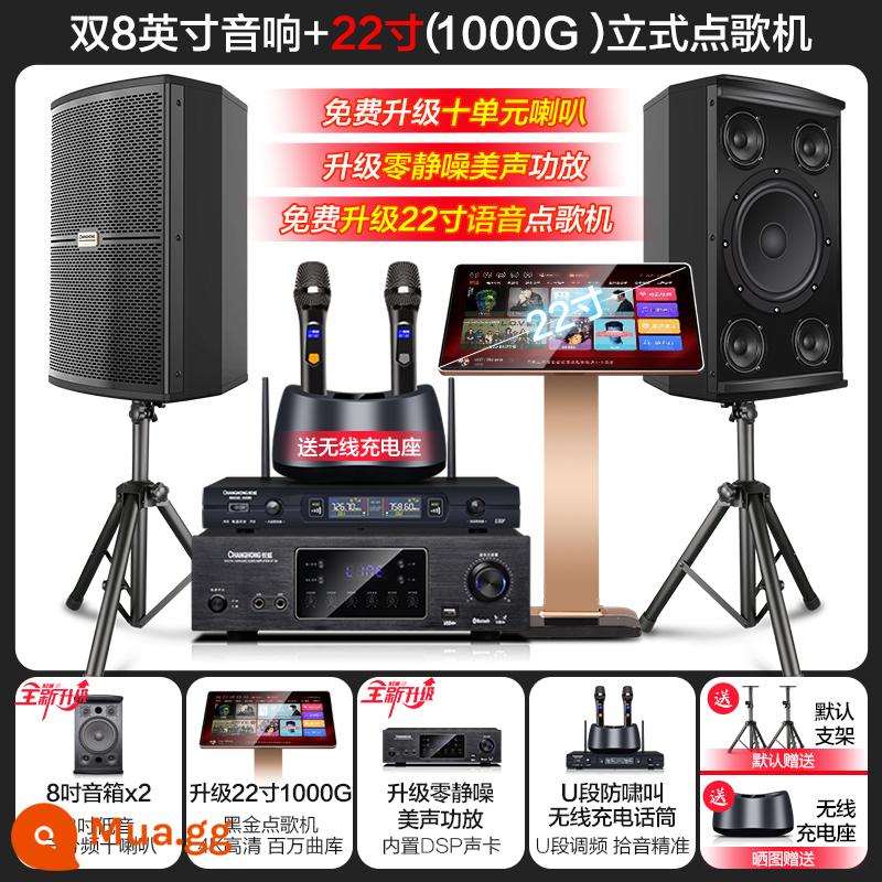 Changhong K10 House KTV Audio Đặt một bộ đầy đủ các bộ khuếch đại năng lượng nhà bài hát Karaokek Song - [6] Dual 8 inch ba chiều 10 chiếc + máy karaoke đứng 22 inch 1T + micro không dây có thể sạc lại