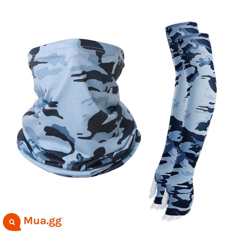 Mặt Nạ Chống Nắng Băng Lụa Băng Đô Cài Tóc Turban Gọng Nam Cổ Bao Mùa Hè Khăn Choàng Cổ Thể Thao Ngoài Trời Xe Đạp Mặt Khăn Đi Thiết Bị - Bộ kết hợp kiểu lụa băng sữa-Xám bay [Mặt nạ + tay áo]