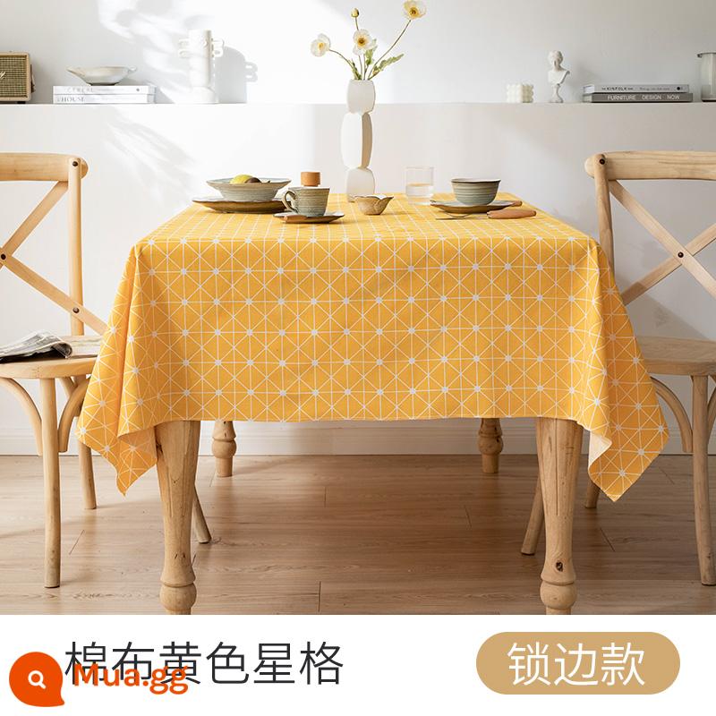 Khăn trải bàn bằng vải lanh và cotton kiểu Nhật ins gió hình chữ nhật retro ký túc xá bàn học sinh khăn trải bàn phòng ngủ lưới hoạt hình màu đỏ thảm trải bàn - Lưới sao vàng viền bông không viền