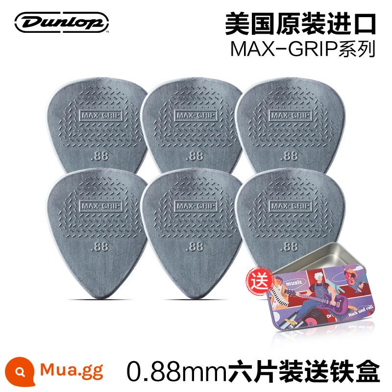 Sáu mảnh Dunlop Nylon do Mỹ sản xuất Dunlop nylon mái chèo bom tốc độ chống trượt điện gỗ đàn guitar ngón tay mảnh mùa xuân - [Gói sáu chiếc] MAX-GRIP 0,88mm + hộp sắt