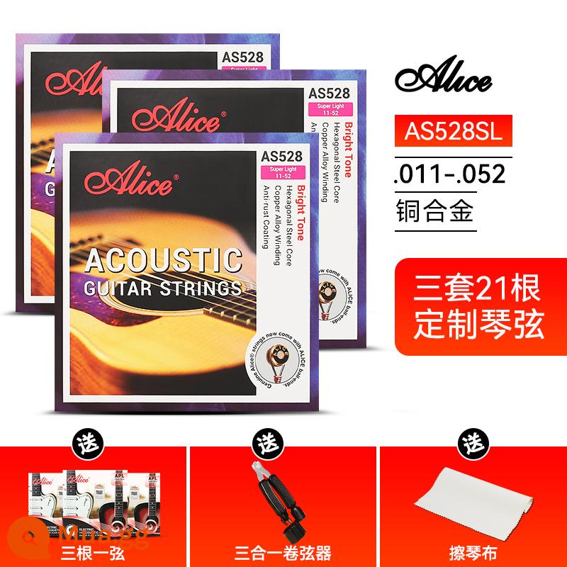 Ba Bộ Alice Dân Gian Dây Đàn Guitar AW436 432 Gỗ Đàn Guitar Phụ Kiện Dây Đàn Guitar Đen Bộ 6 - AS528SL ba bộ + 3 1 dây + quà tặng