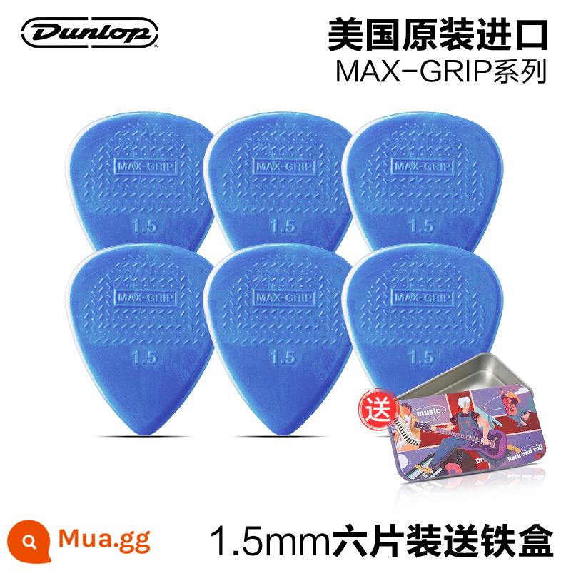 Sáu mảnh Dunlop Nylon do Mỹ sản xuất Dunlop nylon mái chèo bom tốc độ chống trượt điện gỗ đàn guitar ngón tay mảnh mùa xuân - [Gói sáu chiếc] MAX-GRIP 1.5mm + hộp sắt