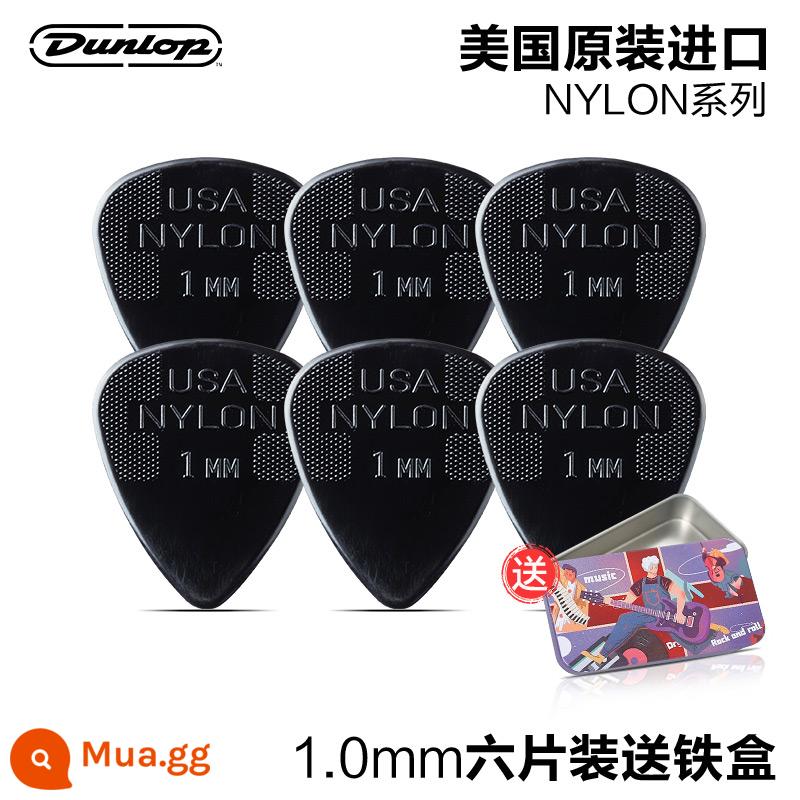 Sáu mảnh Dunlop Nylon do Mỹ sản xuất Dunlop nylon mái chèo bom tốc độ chống trượt điện gỗ đàn guitar ngón tay mảnh mùa xuân - [Gói sáu chiếc] NYLON 1.0mm + hộp thiếc