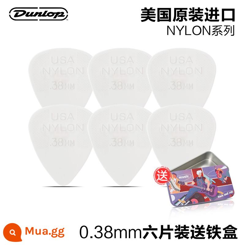 Sáu mảnh Dunlop Nylon do Mỹ sản xuất Dunlop nylon mái chèo bom tốc độ chống trượt điện gỗ đàn guitar ngón tay mảnh mùa xuân - [Gói sáu chiếc] NYLON 0,38mm + hộp sắt