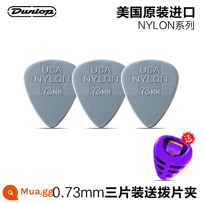 Sáu mảnh Dunlop Nylon do Mỹ sản xuất Dunlop nylon mái chèo bom tốc độ chống trượt điện gỗ đàn guitar ngón tay mảnh mùa xuân - [Gói ba chiếc] NYLON 0,73mm+Kẹp miếng gảy