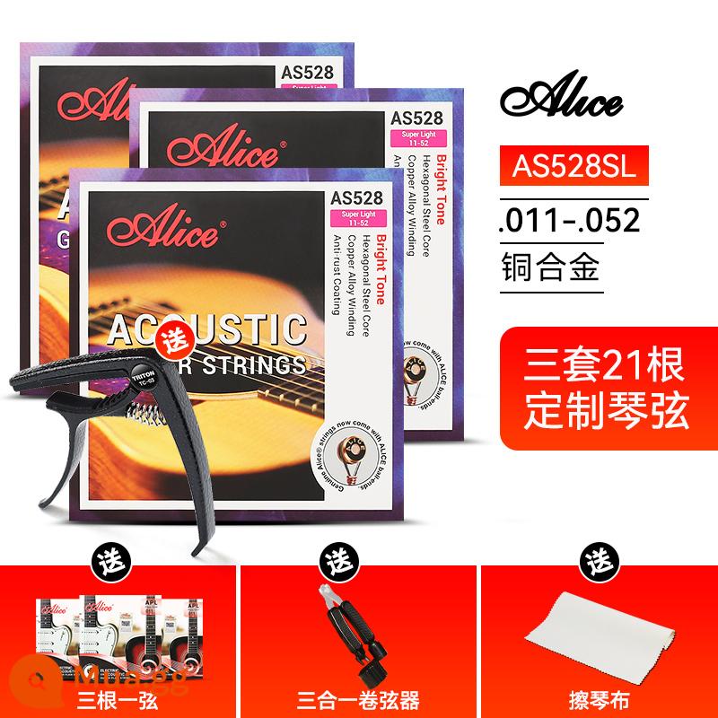 Ba Bộ Alice Dân Gian Dây Đàn Guitar AW436 432 Gỗ Đàn Guitar Phụ Kiện Dây Đàn Guitar Đen Bộ 6 - Bộ ba AS528SL + 3 1 dây + quà tặng + capo guitar