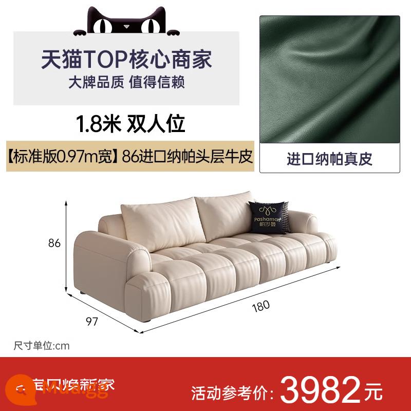 Pashaman ghế sofa da phồng lớp đầu tiên da bò ánh sáng sang trọng marshmallow kem phong cách Pháp phòng khách thẳng hàng phím đàn piano - [Phiên bản tiêu chuẩn rộng 0,97m] Ghế đôi 1,8m 86 da bò Napa nhập khẩu lớp 1