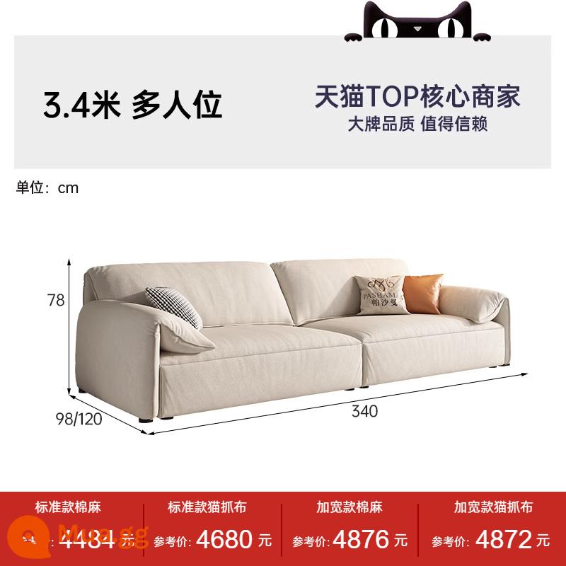 Pashaman Mèo Xước Sofa Vải Tai Voi Phong Cách Ý Cực Kỳ Đơn Giản Phòng Khách Căn Hộ Nhỏ Ba Chỗ Ngồi Màu Kem Phong Cách - [Giảm áp lực nhiều hơn/cảm giác ngồi thế hệ mới] Ghế nhiều chỗ ngồi dài 3,4 mét