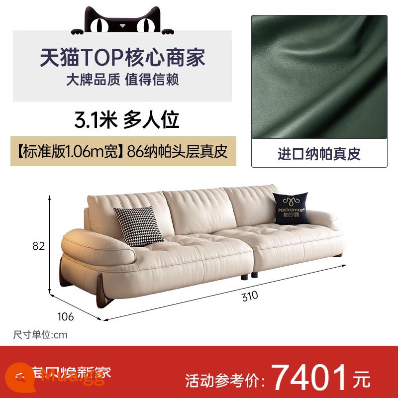 Pashaman Sofa da Ý lớp đầu tiên da bò hiện đại phòng khách đơn giản căn hộ nhỏ sofa cong ba chỗ ngồi - [Phiên bản tiêu chuẩn rộng 1,06m] Da bò Nappa lớp một nhiều lớp 3,1m 86 series