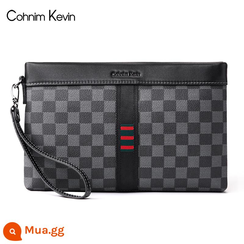 Túi xách Cohnim Kevin da nam cao cấp dung tích lớn Clutch túi da mềm kiểu phong bì Túi Clutch - Kẻ sọc đen xám