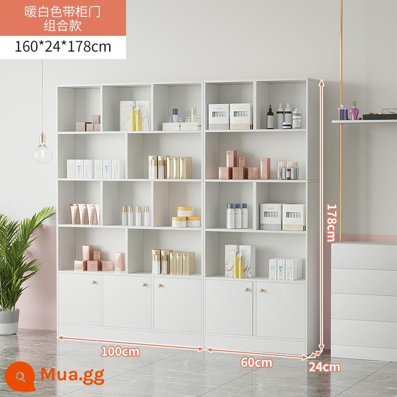 Tủ trưng bày mỹ phẩm làm đẹp đơn giản tủ trưng bày sản phẩm kệ trưng bày shop chăm sóc móng tay trưng bày shop mẹ và bé container - 160cm màu trắng ấm có cửa phụ