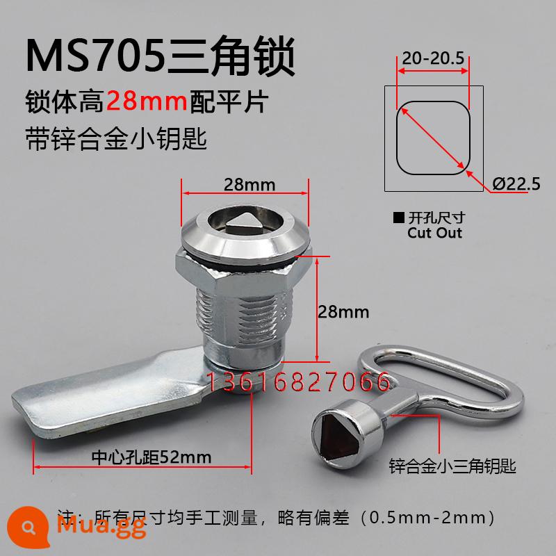 Hộp phân phối khóa cửa tủ MS705 khóa lưỡi một từ hình tam giác Điện vỏ chính thiết bị thùng rác khóa hợp kim kẽm - Hợp kim kẽm MS705-28 mảnh cắt xi lanh khóa tam giác cao