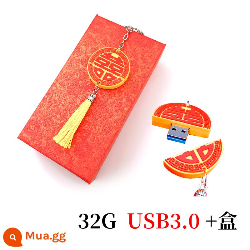 Hạnh phúc nhân đôi ổ đĩa flash 64g tùy chỉnh in logo đám cưới độ nét cao cá tính sáng tạo USB kỷ niệm quà tặng nhạc cụ kỷ niệm tốc độ cao - Ổ đĩa flash USB Double Happiness 3.0 32G + hộp bìa cứng