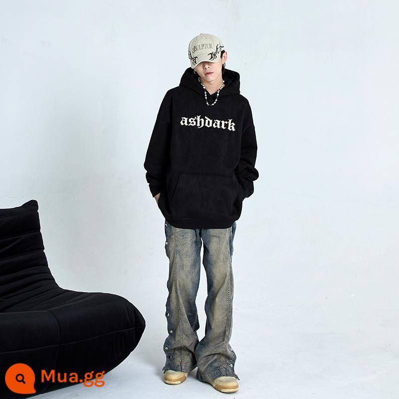 Ông Đen Đường Âu Mỹ Gothic Đường Cao Su Da Lộn Thêu Có Mũ Nam Mùa Đông Sang Trọng Áo Hoodie Xu Hướng - Màu đen không có nhung, khoảng 460g