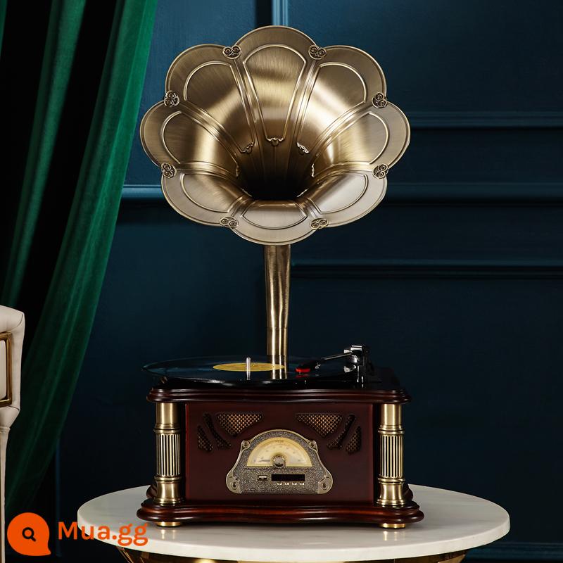 Máy quay đĩa đồ trang trí cổ điển cao cấp, máy ghi âm vinyl retro, âm thanh loa lớn, máy ghi âm điện cổ điển Châu Âu - Vàng óc chó Mỹ 1897 + loa siêu trầm