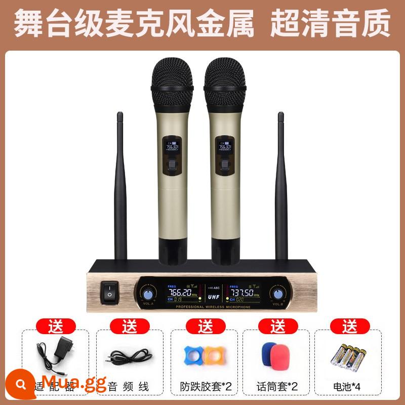 Micro không dây micro home KTV one drag two sân khấu cầm tay hát chuyên nghiệp K song chống huýt sáo chuyên dụng - Micro kim loại nâng cấp 668