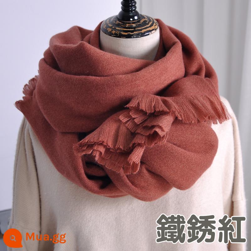 Khăn choàng nữ mùa đông cashmere dày Hàn Quốc Dongdaemun mới khăn choàng ấm áp phù hợp với màu trắng lớn màu đỏ đồng màu - gỉ đỏ