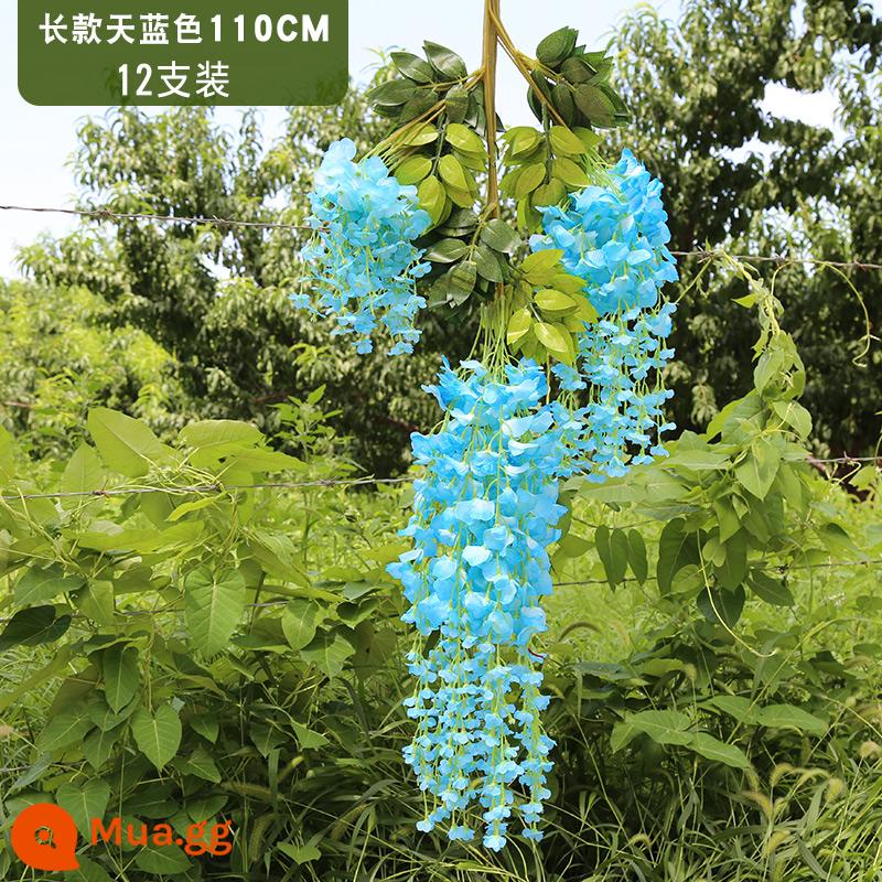 Mô phỏng Wisteria hoa hoa giả tím treo trần hoa cây nho trong nhà trang trí đám cưới mây nhựa dải hoa cây nho - Loại dài màu xanh da trời (12 miếng)