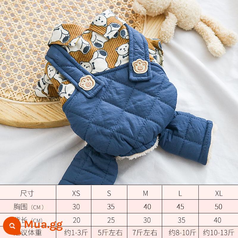 Quần áo chó Teddy vào mùa thu và mùa đông những chú chó nhỏ Sherbaren skinari belomi bốn chân mùa đông mùa thu mùa thu ôm quần em bé - Quần túi chần bông gấu sọc - Quần xanh